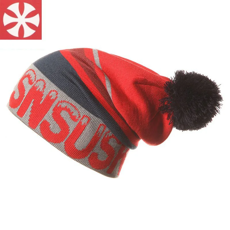 Красный Зимние gorros SNSUSK катание сноуборд skullies шляпа шапочки для человека женская вязаная шапка спортивные трикотажные Лыжные шапки - Цвет: Красный