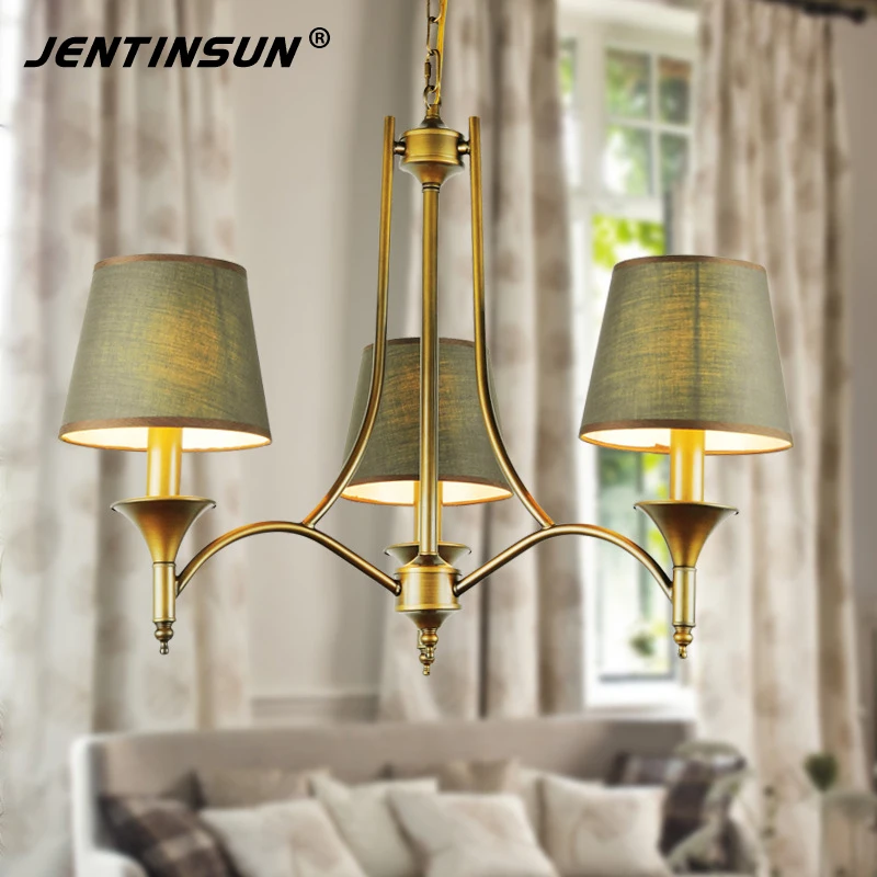 Новинка 2017 года ретро металл железо Люстры LED Ткань Абажур Висит Освещение Медь