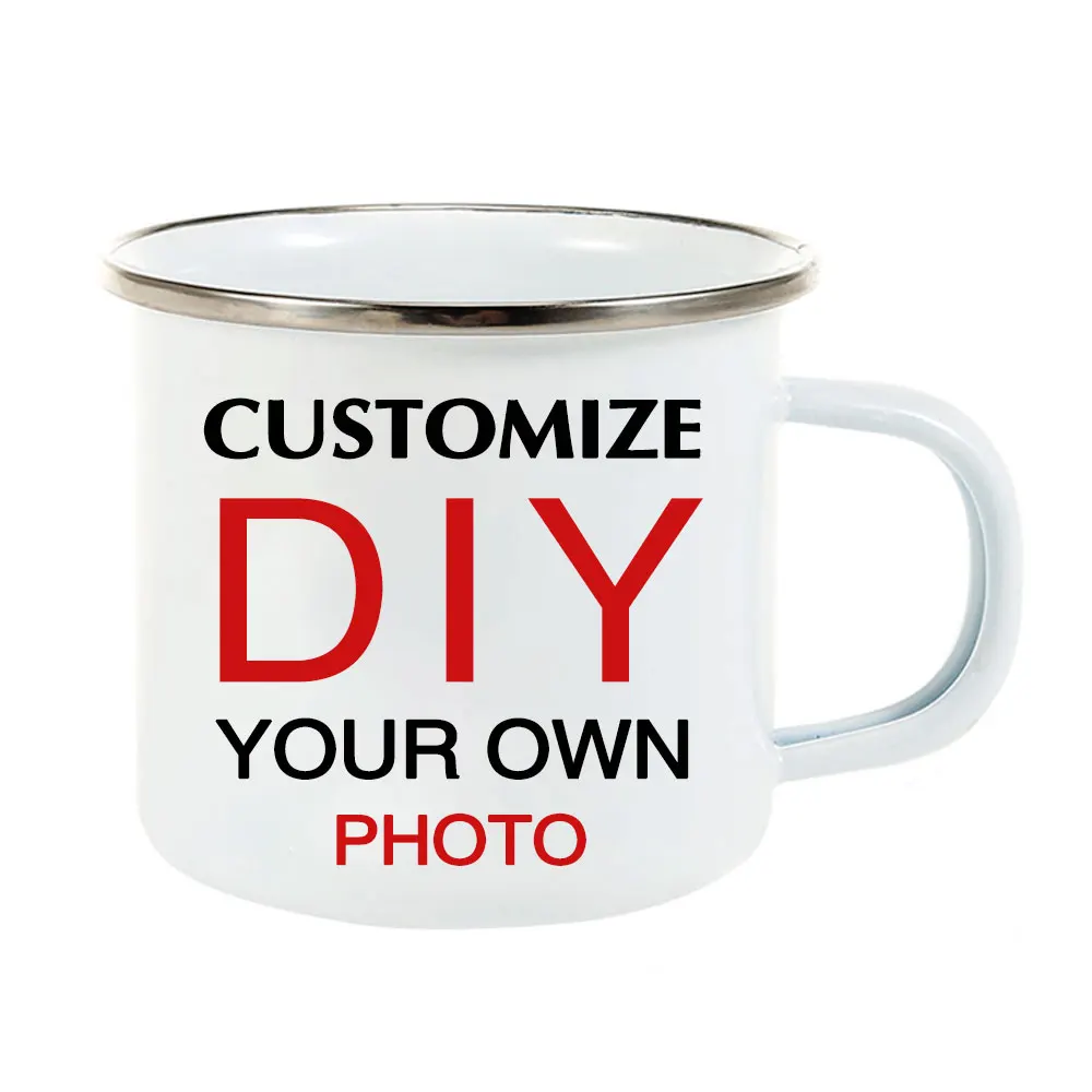 LIQU DIY фото печать эмаль кружка нержавеющая сталь Кофе Молоко чай чашка кружка путешествия уникальные подарки для друзей семьи - Цвет: Белый