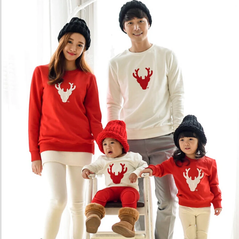 2018 осень-зима Рождественская футболка одежда для всей семьи толстовки мамы дочки