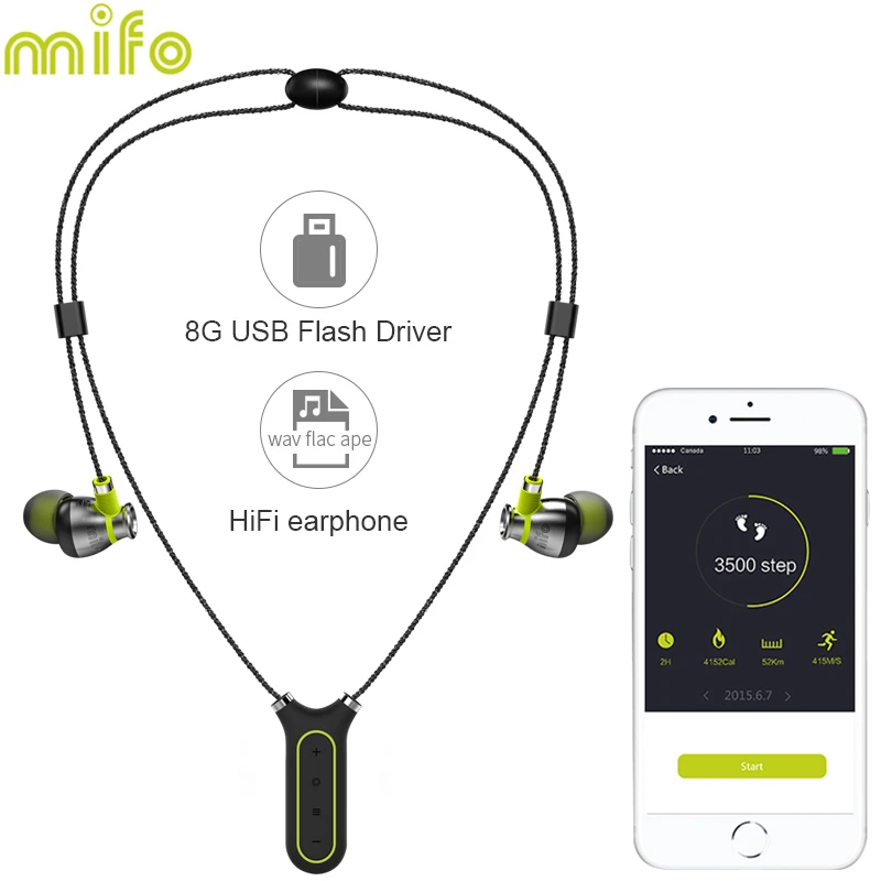 Mifo I2 Bluetooth наушники Беспроводной Встроенный 16 Гб Mp3 плеер IPX8 Водонепроницаемый