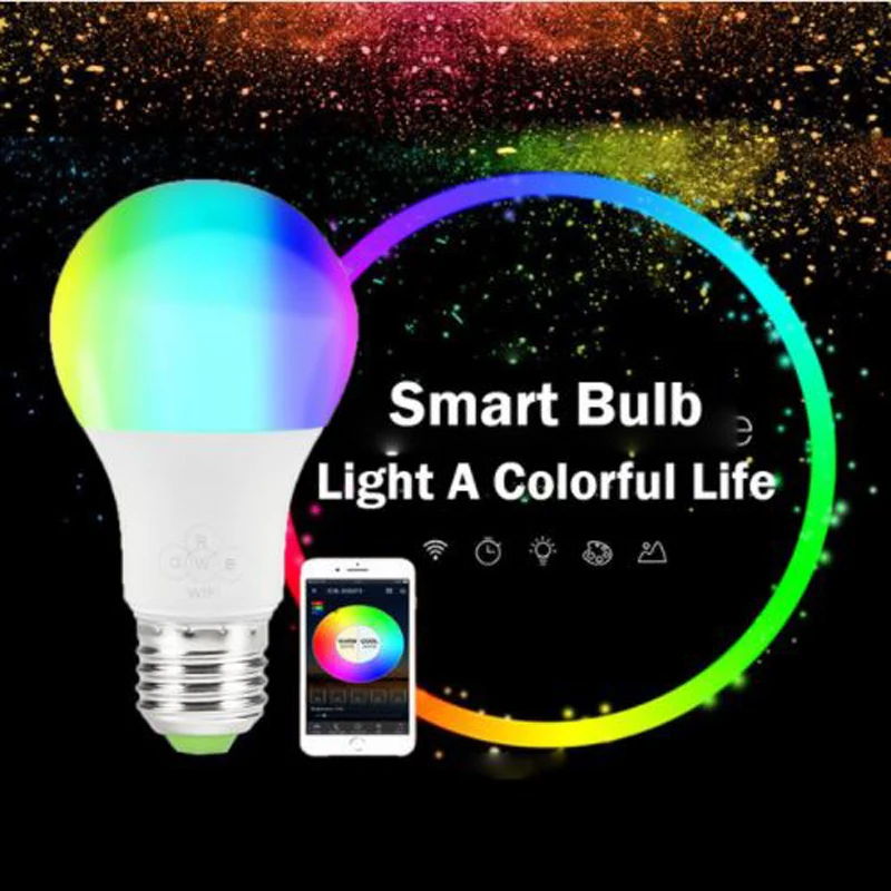 Интеллектуальная Wifi лампа E27 с регулируемой яркостью цветная светодиодная RGB