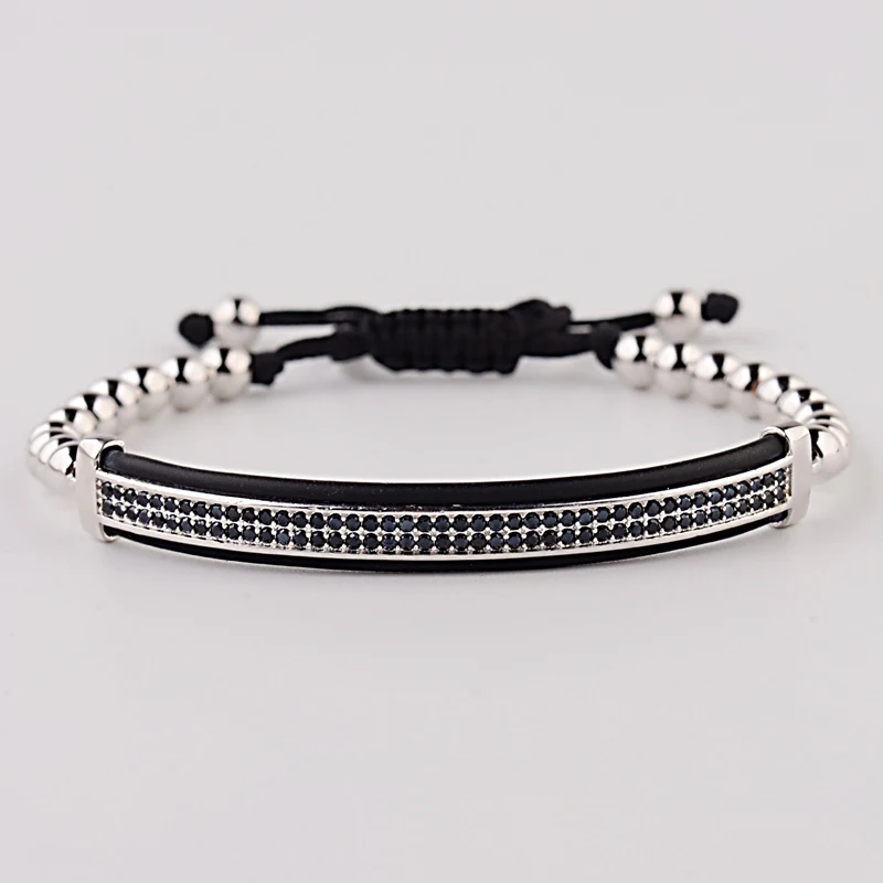 AB1290-2 Oiquei 3 шт./компл. Роскошные ювелирные изделия браслет Для мужчин кубический цирконий Корона многоугольник трубки бусины плетеные браслеты из макраме в едином положении во время занятий легкой атлетикой - Окраска металла: AB1290-2