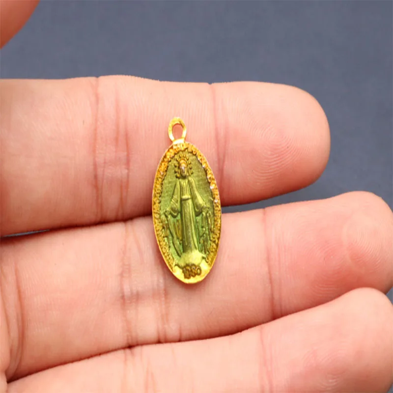 2 Медаль для девочек-католиков Mary Blue Virgin Mary Mini. Очарование Девы Марии голубой медали - Окраска металла: 2