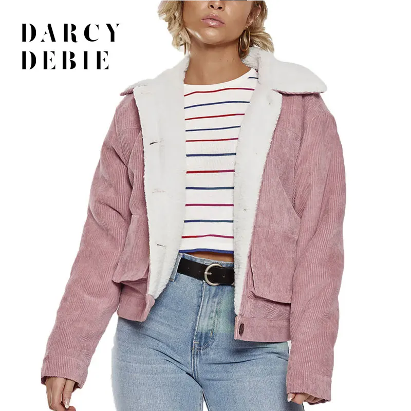 Женские вельветовые куртки Darcydebie теплые короткие Кашемировые Куртки с отложным