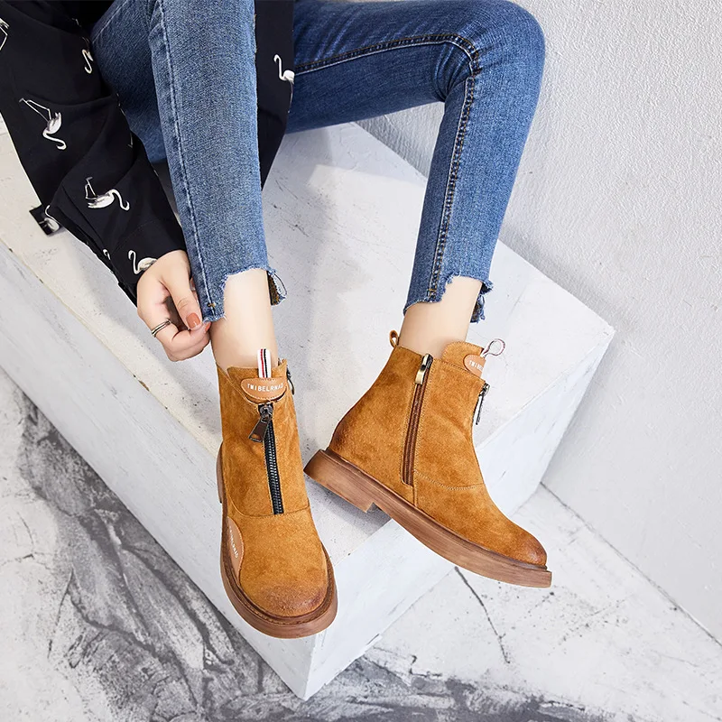 2018 осень и зима новые модные простые однотонные Ботинки Martin женские кожаные