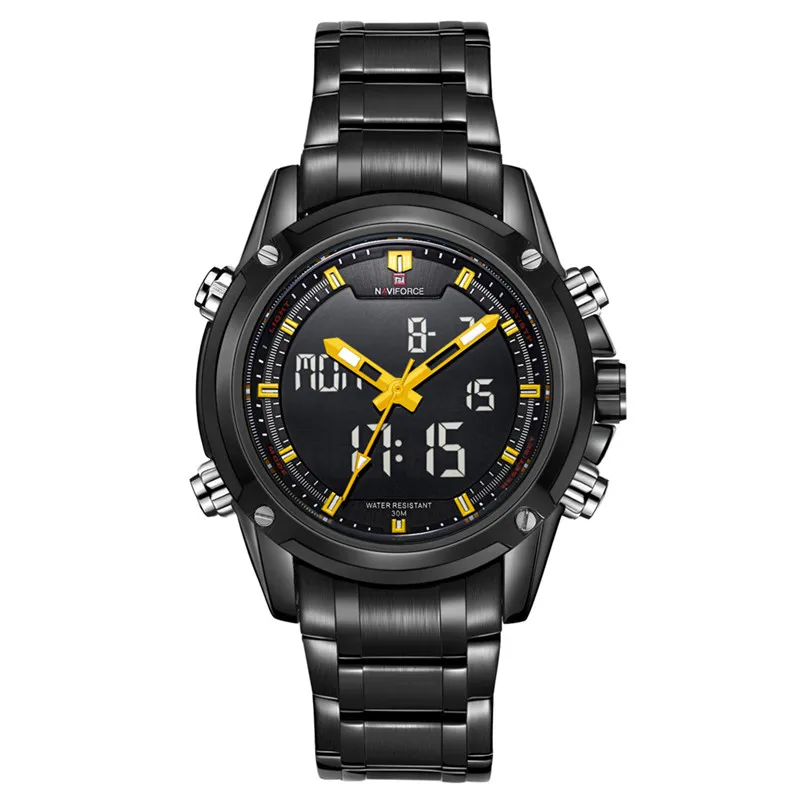 black yellow NAVIFORCE военные спортивные часы мужские из нержавеющей стали модные роскошные брендовые Цифровые Кварцевые аналоговые наручные часы Relogio Masculino - Цвет: black yellow