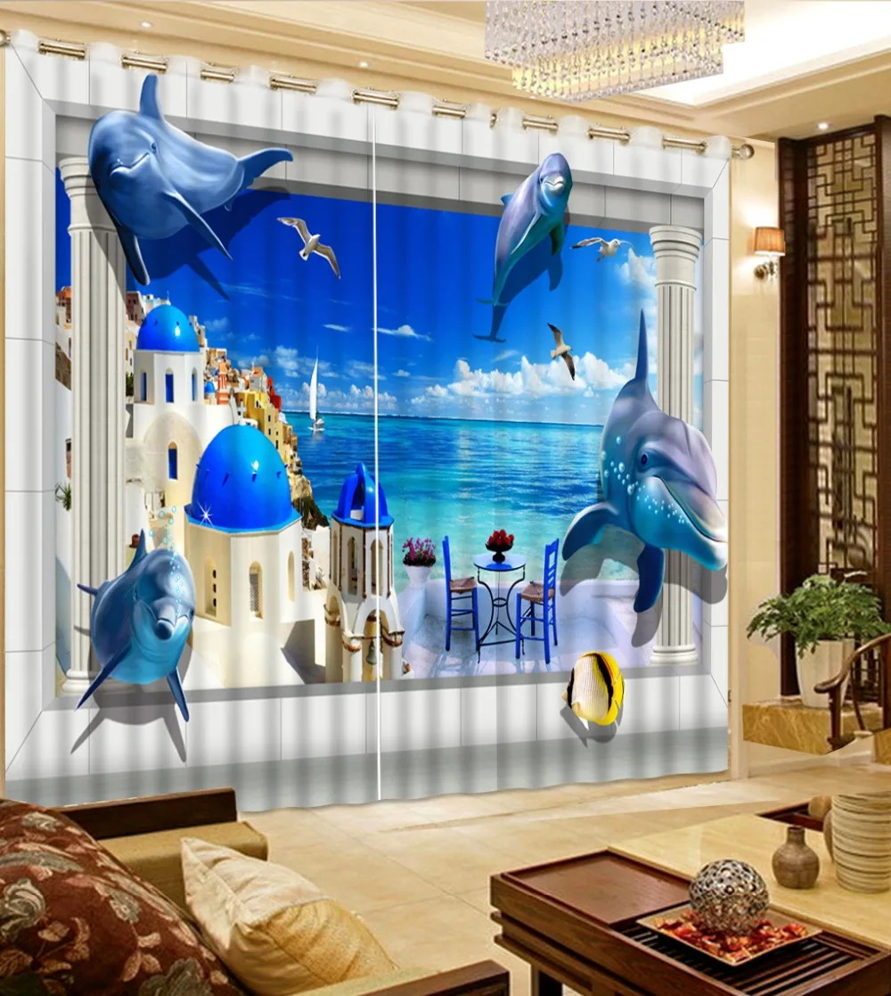 

3D Curtain Luxury Blackout Window Curtain Living Room ocean dolphin curtains cartoon curtain