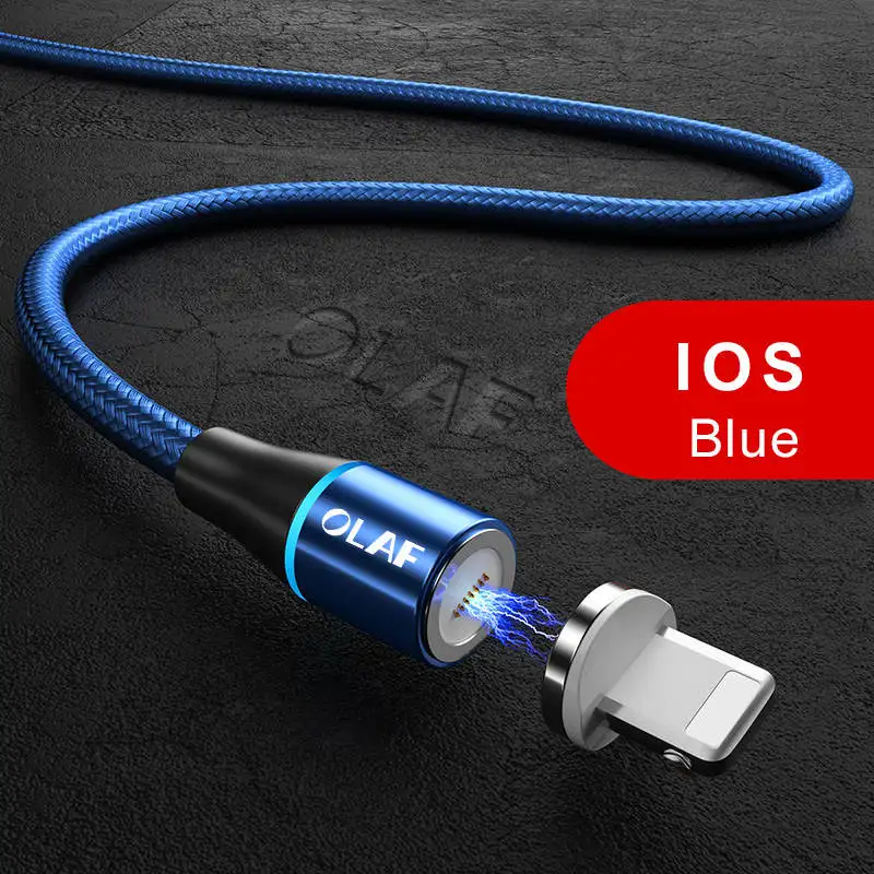 Магнитный USB кабель Олаф для iPhone, зарядное устройство, магнитный кабель для зарядки данных, кабель Micro USB type C для мобильных телефонов Android - Цвет: Blue IOS Cable