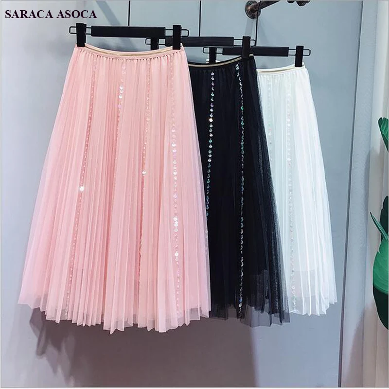 Летняя богемная Женская длинная сетчатая юбка эластичная талия до середины икры