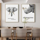 Постер Maeham в скандинавском стиле с изображением оленя слона носорога, современная настенная Картина на холсте, черная и белая картина для гостиной, домашний декор
