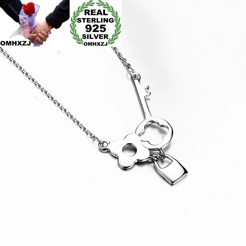

OMHXZJ Wholesale Personality Fashion OL Woman Girl Party Wedding Gift White Lock Key S925 Sterling Silver Necklace NC29