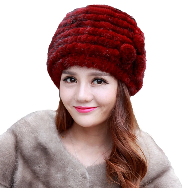 Благородные женские настоящие шапочки с мехом норки тремя цветами ручной работы