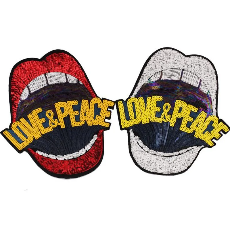 Футболка женская с нашивками и блестками 26 см красные губы любовь мир патчи для