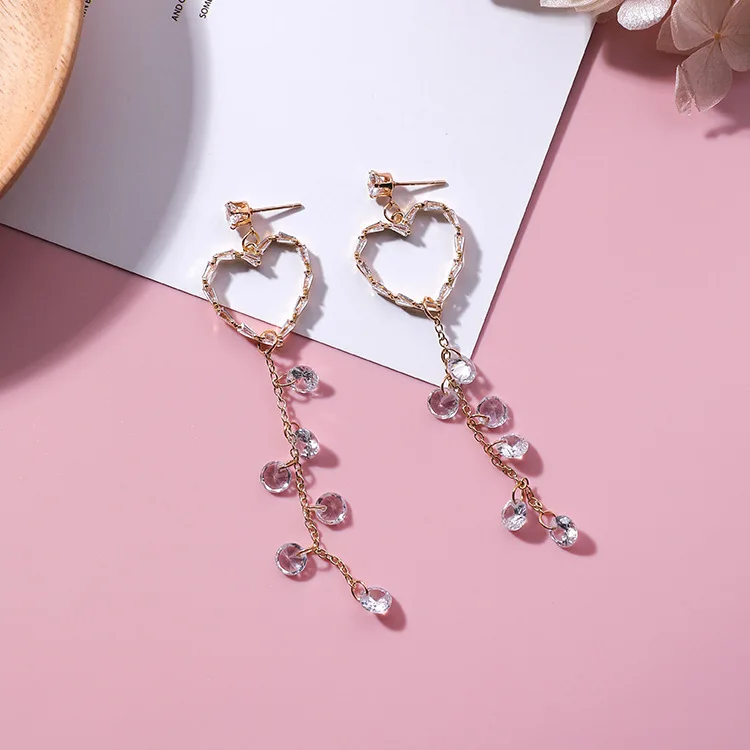 3pairs/lot Korean heart tassels Earrings retro temperament simple peach long earrings | Украшения и аксессуары
