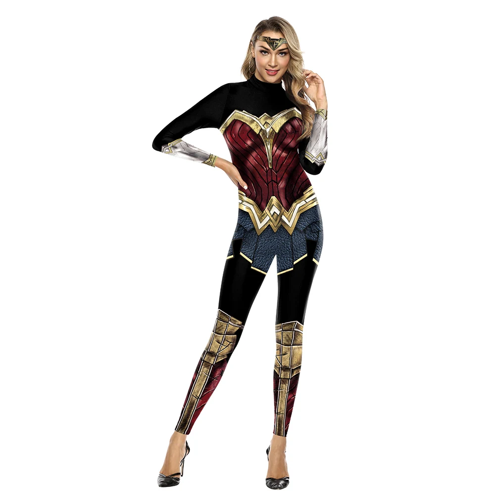 NADANBAO Wonder Woman костюмы для косплея для девочек 3D принт Мода Пурим Карнавальный костюм для женщин молния сзади боди - Цвет: B142007