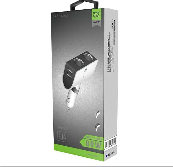 2 USB + гнезда прикуривателя 90 градусов складной 4 ядра быстрая зарядка