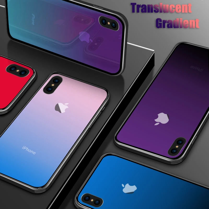 LuckGuard Tempered Glass Case For iPhone 7 7Plus 6 6S 6Plus Luxury Gradient Protective Cover iphone X 8 Plus | Мобильные телефоны и