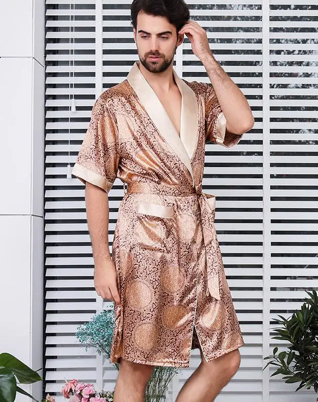 robe 3 Шелковистые повседневные спальные халаты мужские кимоно Летние Элегантные удобные мягкие домашние халаты юката Мужская домашняя одежда для мужчин - Цвет: robe 3