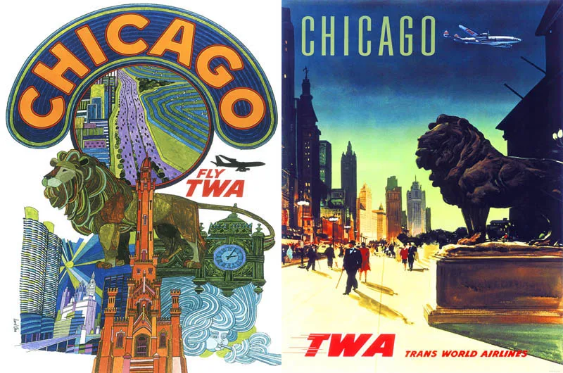 Винтажный Ретро постер &quotFly TWA World Travel Chicago&quot Картина на холсте сделай сам