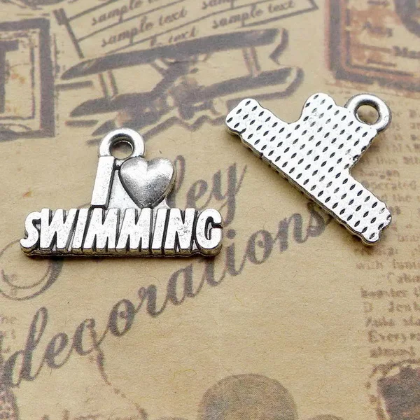 

40pcs Charm Love letters I love swimming pendants15*21mm Antique silver Handmade Jewelry Making DIY Supplies Alloy accessories