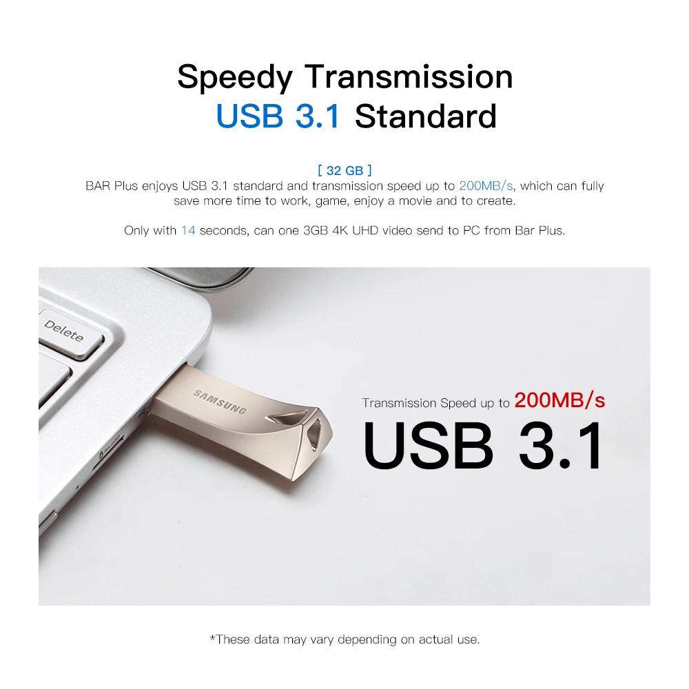 SAMSUNG USB флэш-накопитель 32G 64G 128G 256G USB 3,1 Металлический Мини-накопитель Флешка карта памяти устройство для хранения U диск для ПК