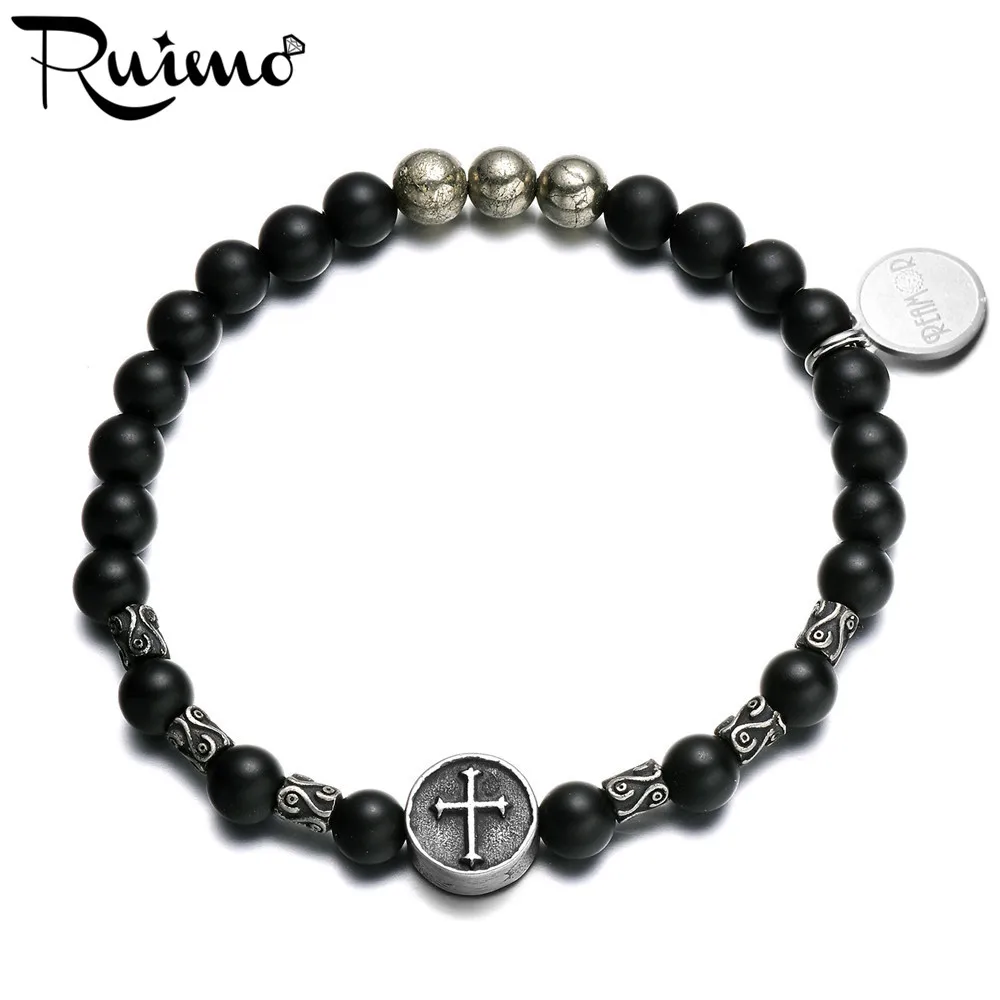 Подкова и руль из нержавеющей стали RUIMO бусины с натуральным черным ониксом