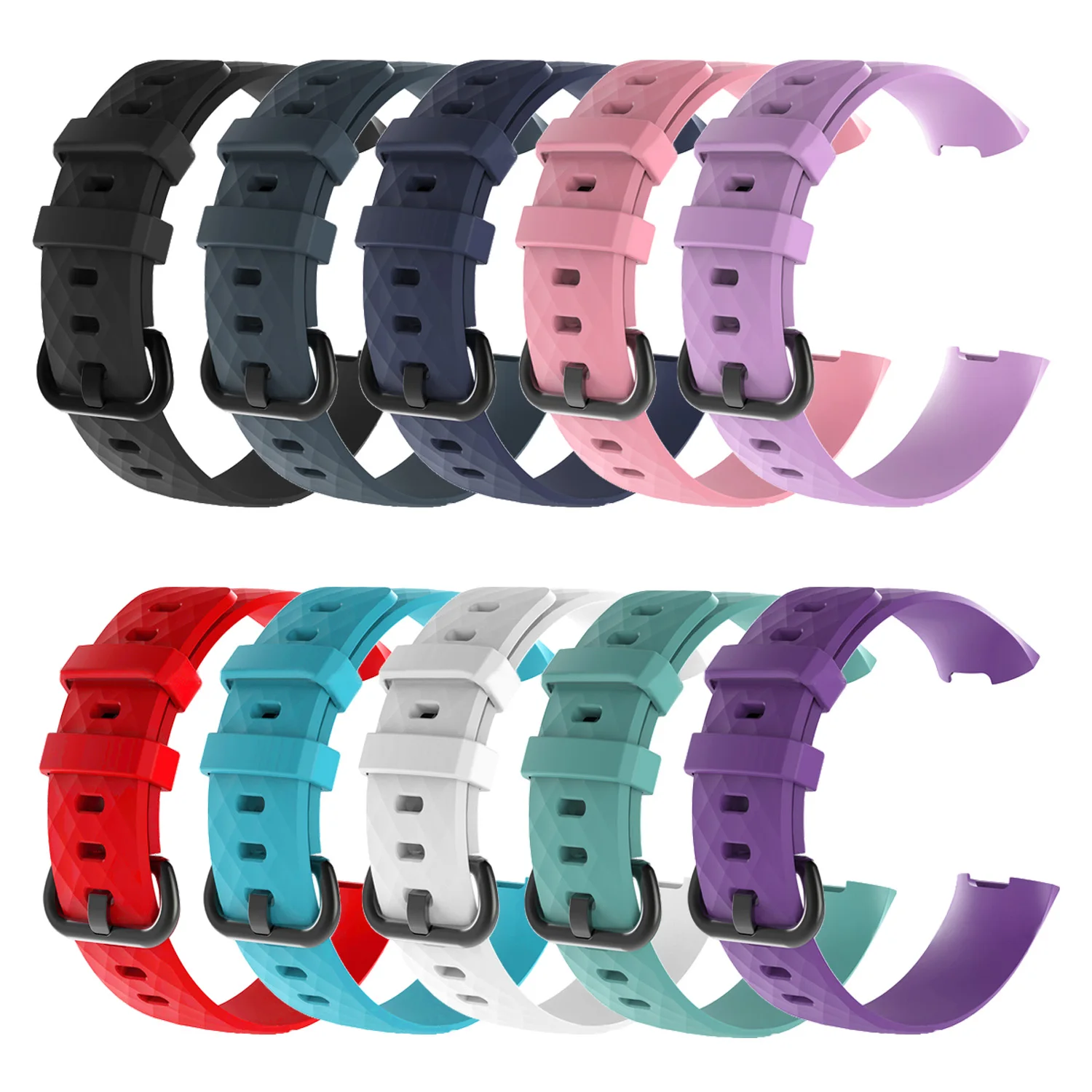 Gosear 10PCS Assorted Colors Diamond Texture Replacement Wristband Watch Strap Band for Fit bit Charge 3 Smart Bracelet | Электроника