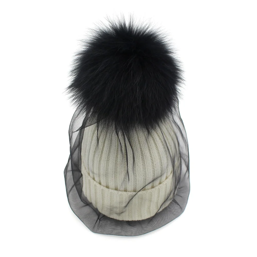 Шапка с помпоном из натурального Лисьего меха Minhui шерстяные шапки кроличьего