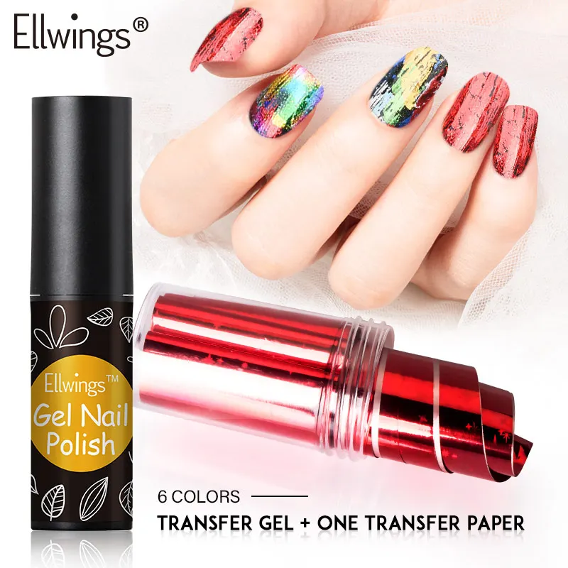 Переводной гель Ellwings + один переводной бумажный клей для ногтей фольга наклейка