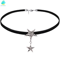 boniskiss women fashion black leather chocker necklace with crystal accents david stars cross charm stainless steel pendant