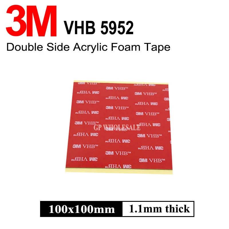 50pcs/lot 3M VHB 5952 Heavy Duty Double Sided Adhesive Acrylic Foam Tape Black 100mmx100mmx1.1mm thickness=1.1mm