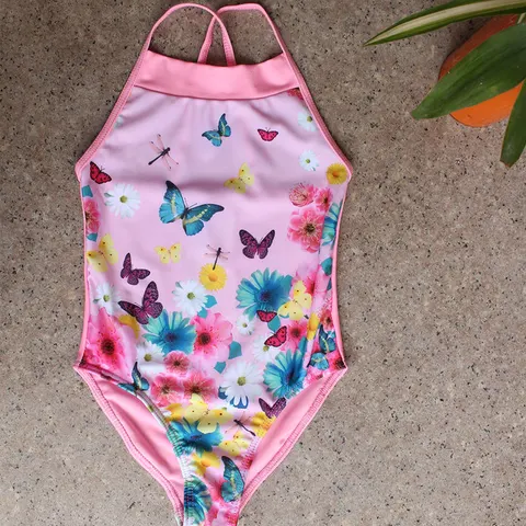 Детский слитный купальник для девочек с принтом бабочек