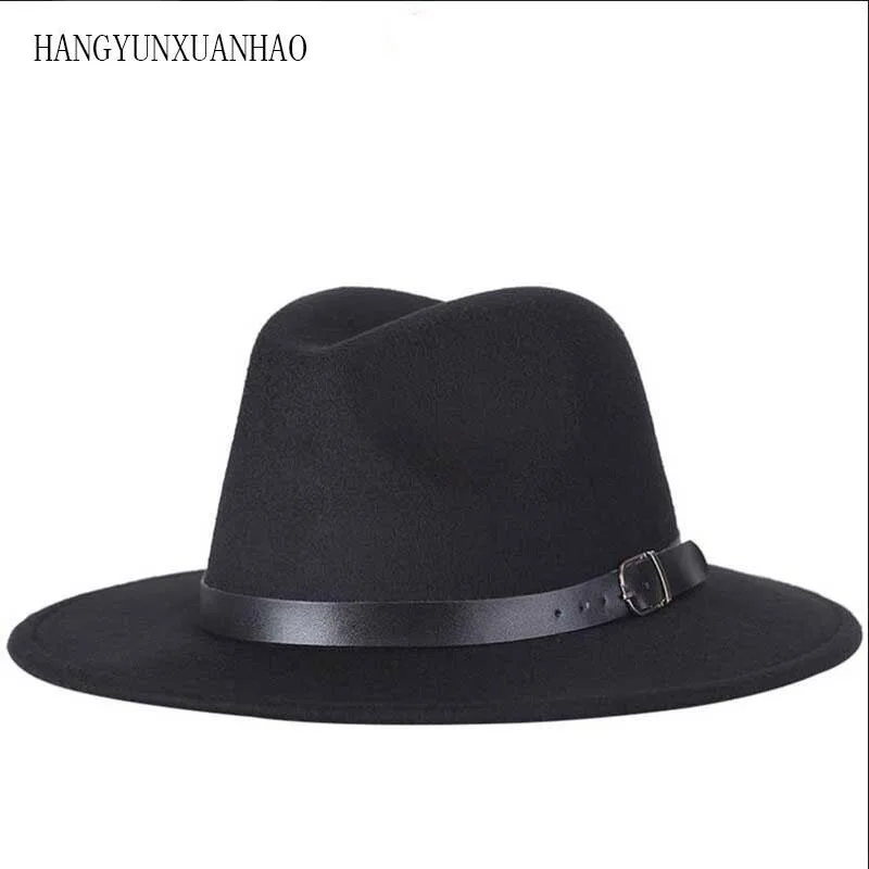 

High Quality Wool Fedoras Hat Classic Belt Wide Brim Jazz Hats For Women Men Wool Felt Hats Autumn Winter Church Caps