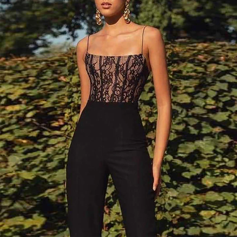 Женский кружевной комбинезон Beateen Облегающий на тонких бретельках без рукавов с