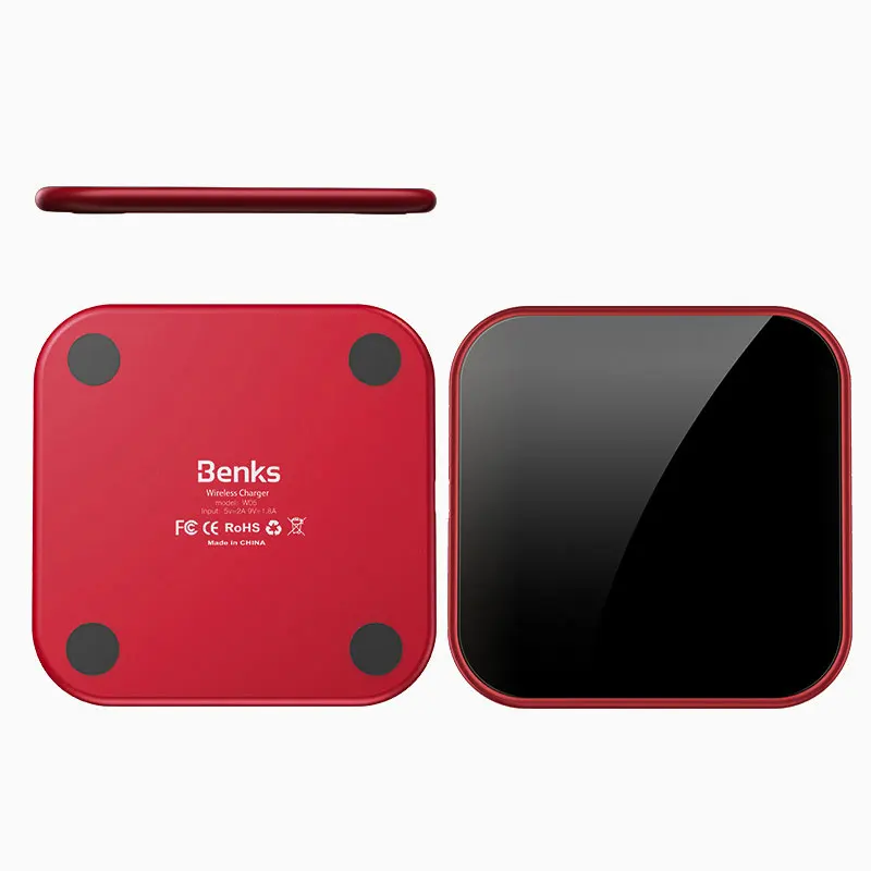 red Benks 10 Вт Быстрое беспроводное зарядное устройство для samsung S10/S9/S8/Note9 закаленное стекло Qi Беспроводное зарядное устройство для iPhone XsMax/Xr/8 Plus AirPods - Тип штекера: red