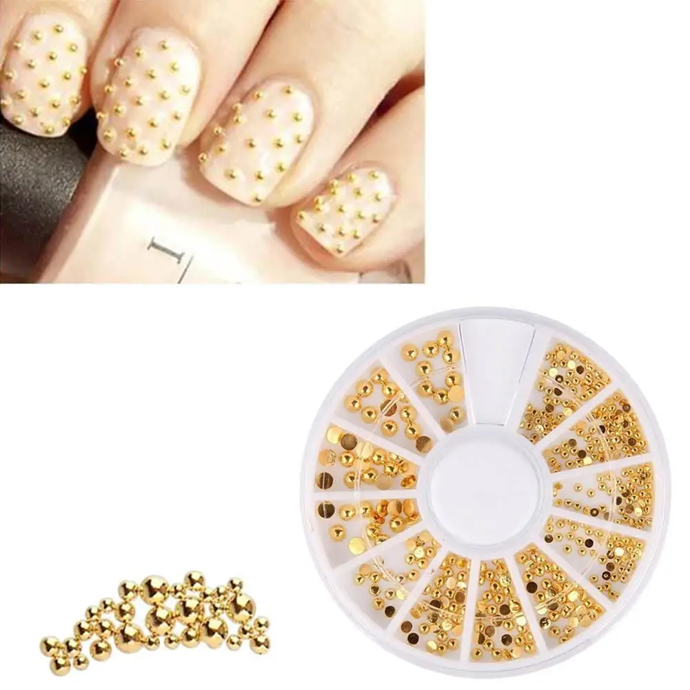 Gold Nail Art Decoration Tips Metal Beads Rhinestone Jewelry Shinning Decor Manicure | Красота и здоровье