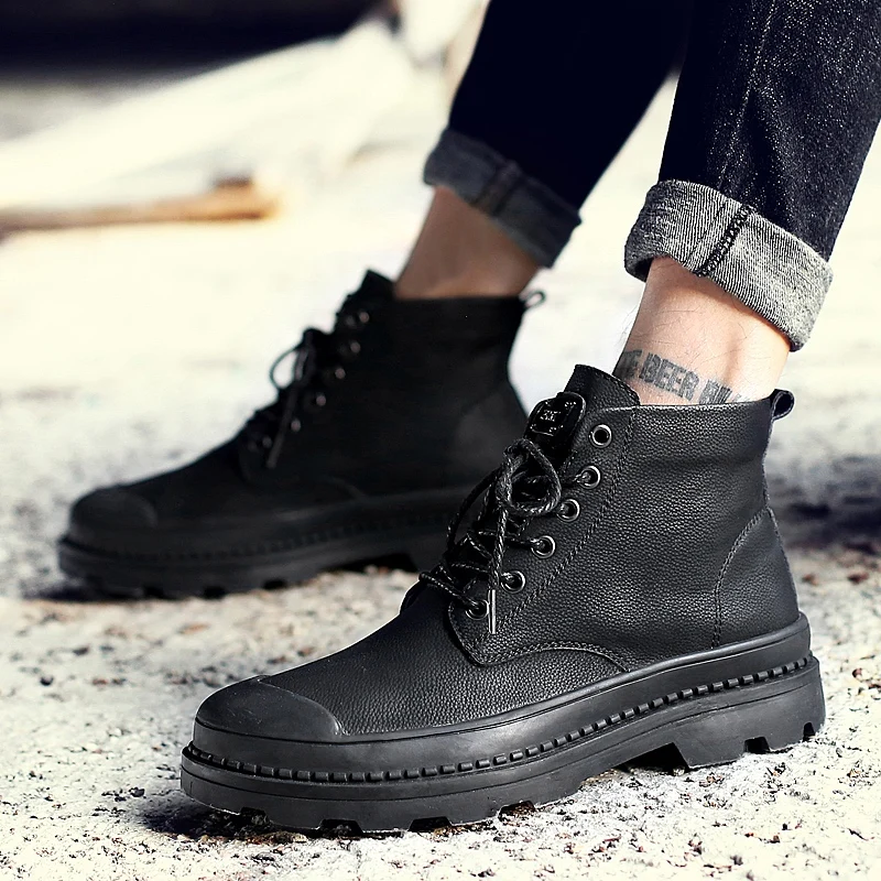 Модные мужские ботинки из натуральной кожи зимняя водонепроницаемая обувь на