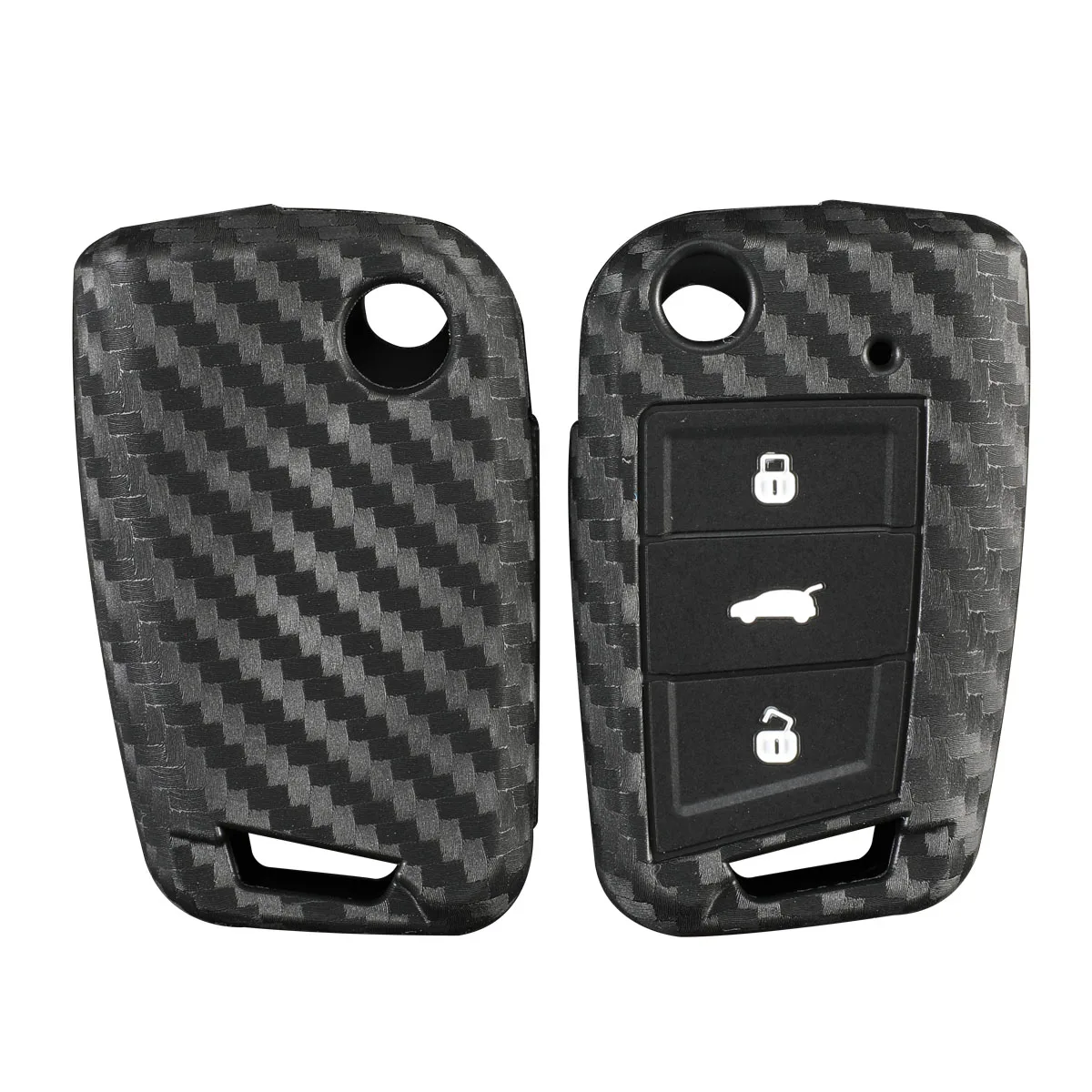 without ring Jingyuqin карбоновый силиконовый чехол для ключей от машины для VW Polo Golf 7 Tiguan Skoda Octavia Kodiaq Karoq SEAT Ateca Leon Ibiza - Название цвета: without ring