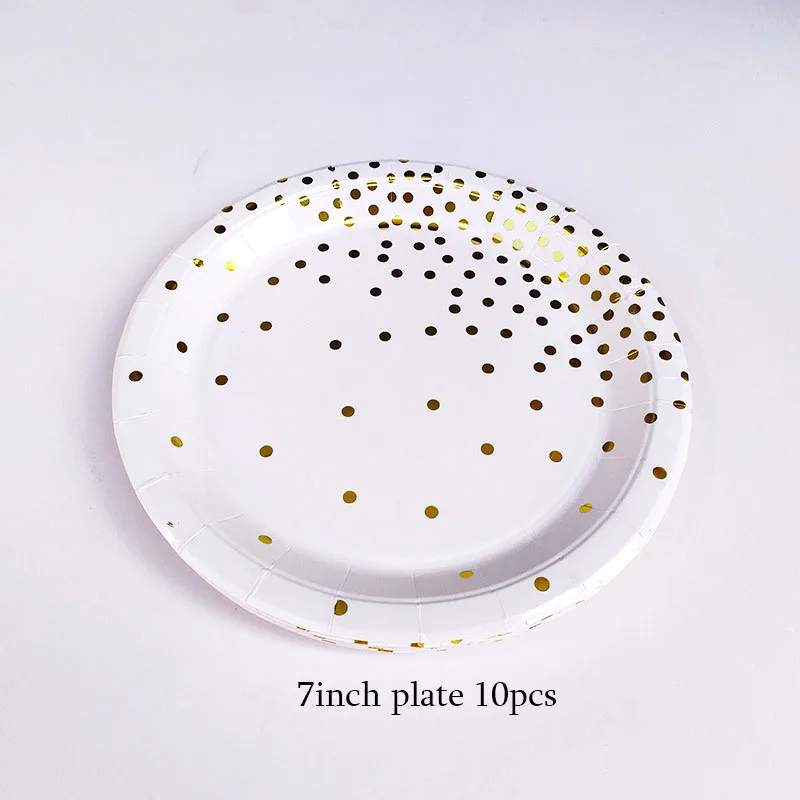 7inch 10pcs Золотой фольга в горошек розовый белый одноразовый набор посуды бумажный лоток стаканчики посуда бумажный лоток Свадебные украшения на день рождения - Цвет: 7inch 10pcs