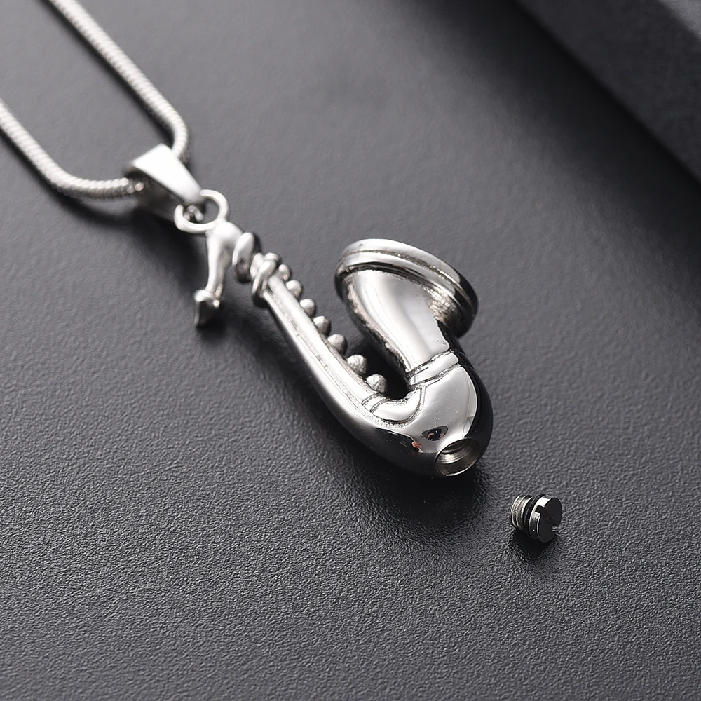 

JJ10054 Musical Instruments Keepsake Jewelry 316L Stainless Steel Saxophone Cremation Urn Necklace Hold Ashes For Women Men