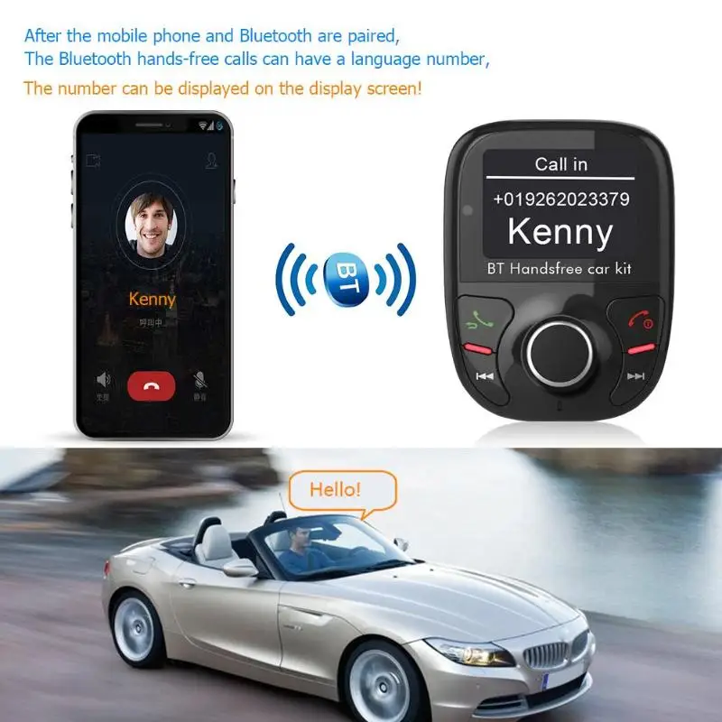 BT002 Bluetooth 4,2 громкой связи автомобильный аудио-MP3 плеер FM передатчик прикуривателя Dual USB Автомобильное зарядное устройство Зарядное устройство ЖК-дисплей Дисплей карта TF AUX