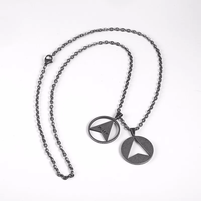 RIR Stainless Steel Retro Two Round Frame Hollow Triangle Pendant Necklace Trend Wild Men's Jewellery Necklaces | Украшения и