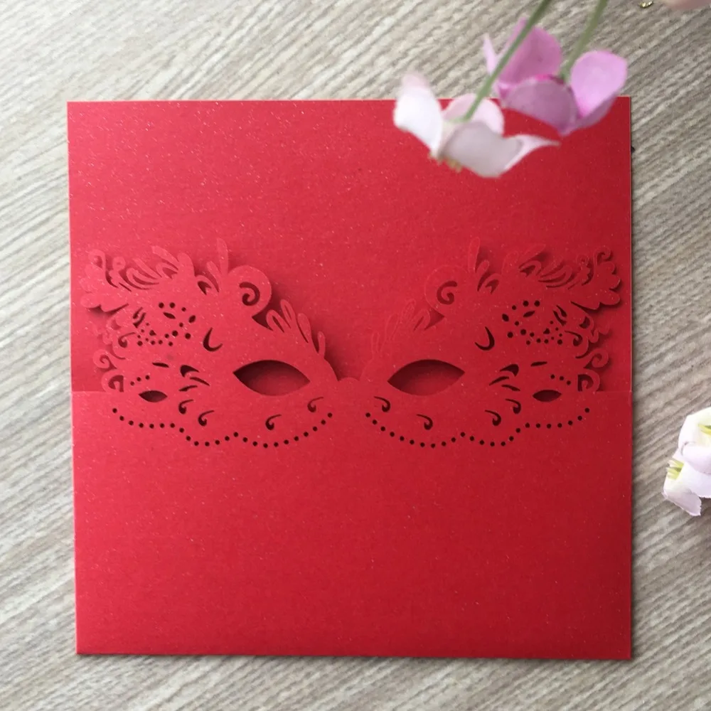 40 шт./лот лазер резка перьевая Маска Свадебные Пригласительные открытки костюм