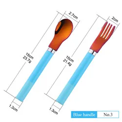 Blue-rainbow 1 set Детский набор ложек и вилок 2 шт. детская посуда креативные портативные серебряные столовые приборы PP ложки с ручкой набор вилок Детские Обучающие инструменты - Цвет: Blue-rainbow 1 set