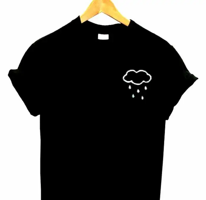 cloud rain pocket YUCK FOU кактус Карманный принт Женская футболка хлопок Повседневная забавная футболка для Леди Топ Футболка хипстер Черный Прямая поставка Z-327 - Цвет: cloud rain pocket