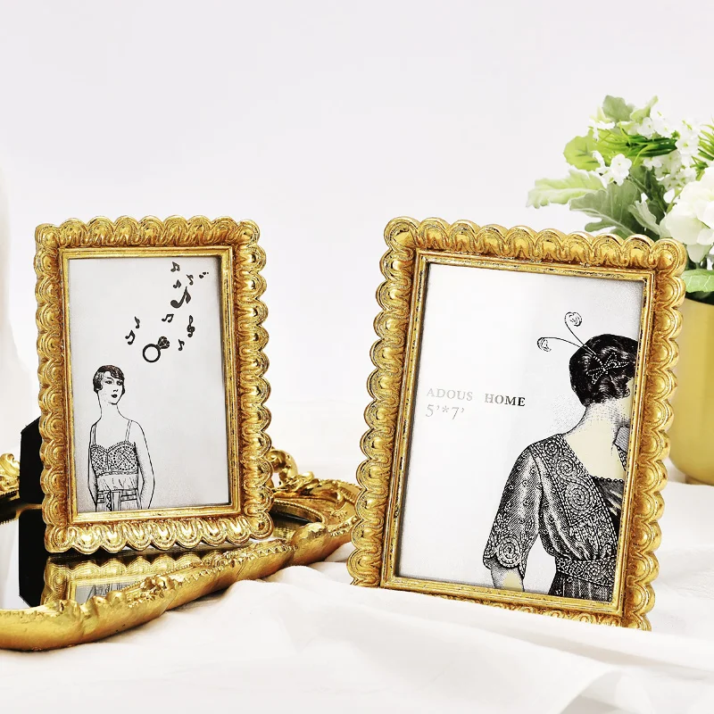 American style retro golden cake wavy lace Baroque photo frame desktop decoration bedroom soft room sample | Дом и сад