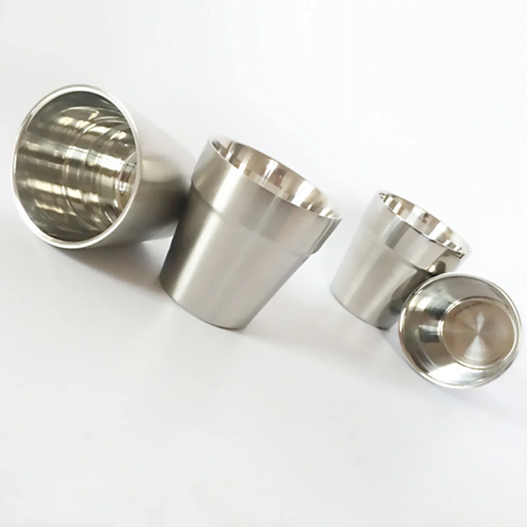 MagiDeal 4pcs Stainless Steel Mini Double Layer Camping Travel Home Water Mug Cup 180ml for picnic dinner party camping | Дом и сад