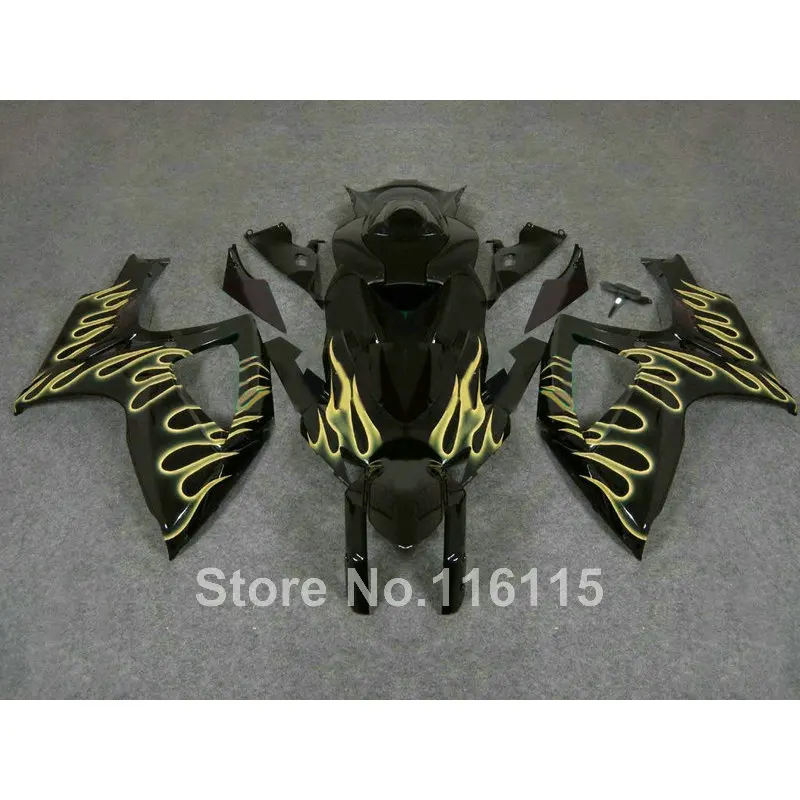 100% подходит для SUZUKI GSXR 600 750 обтекатель комплект K6 K7 2006 2007 Желтый Пламя Черный GSX R600