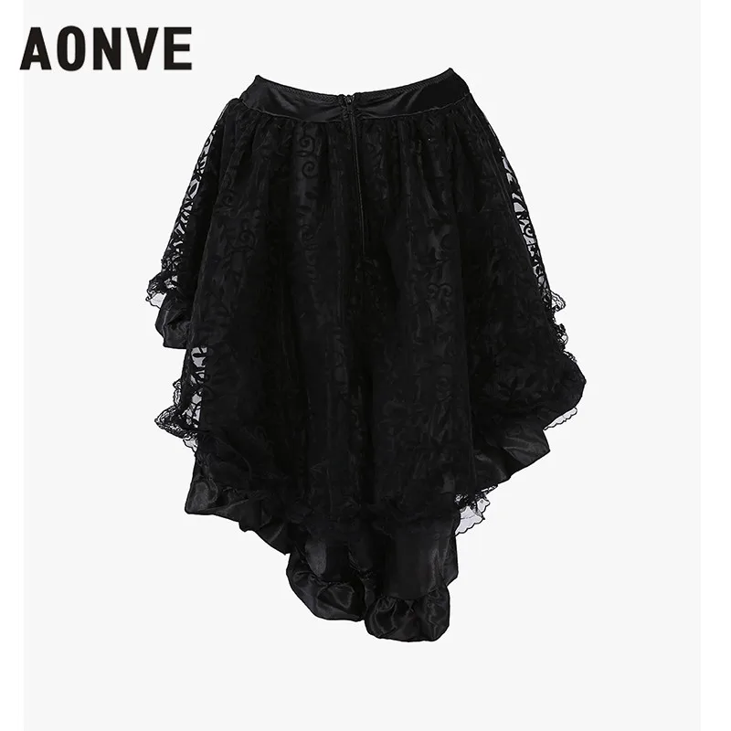 Женская юбка средней длины AONVE черная на шнуровке с заниженной талией юбки из